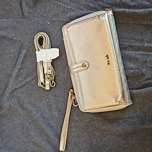 The Sak 3-In-1 Leather Phone Wallet Leather Pyrite Womens Adjustable Cro…